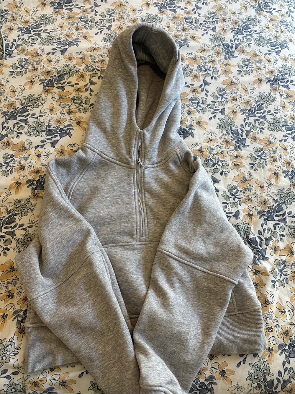 Women's Gray Half-Zip Hooded Sweatshirt